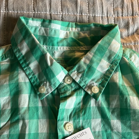 J.Crew Crewcuts NWT Long Sleeve Poplin Shirt, Green and White check, Size 10 - Picture 2 of 7